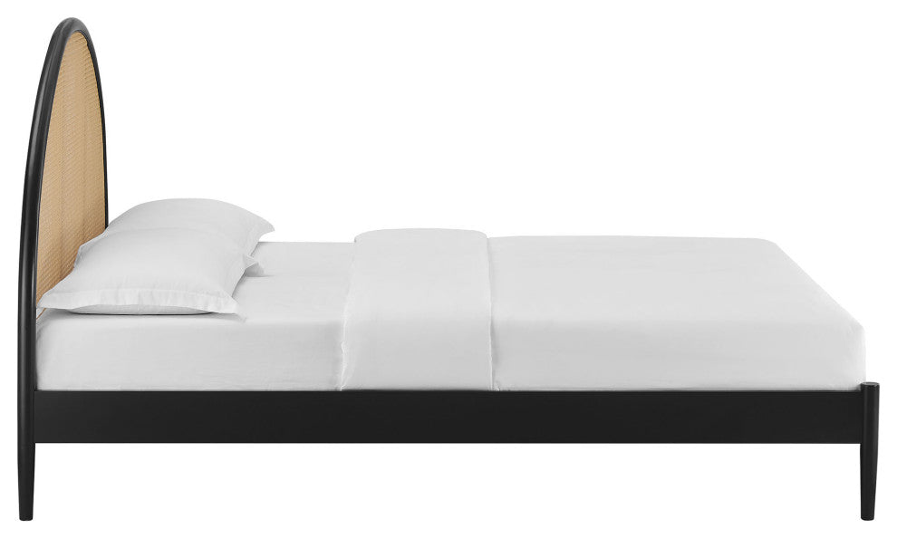 Odette Queen Arched Rattan Cane Platform Bed, Black