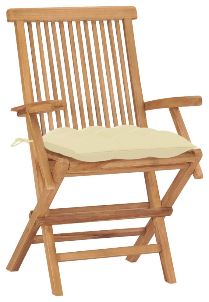 Vidaxl Garden Chairs With Cream White Cushions 2-Piece Set Solid Teak Wood