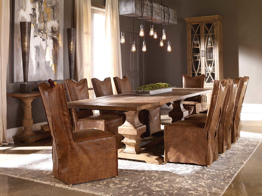 Leather Suede Side Dining Chair, Set of 2, Light Brown Slipcover