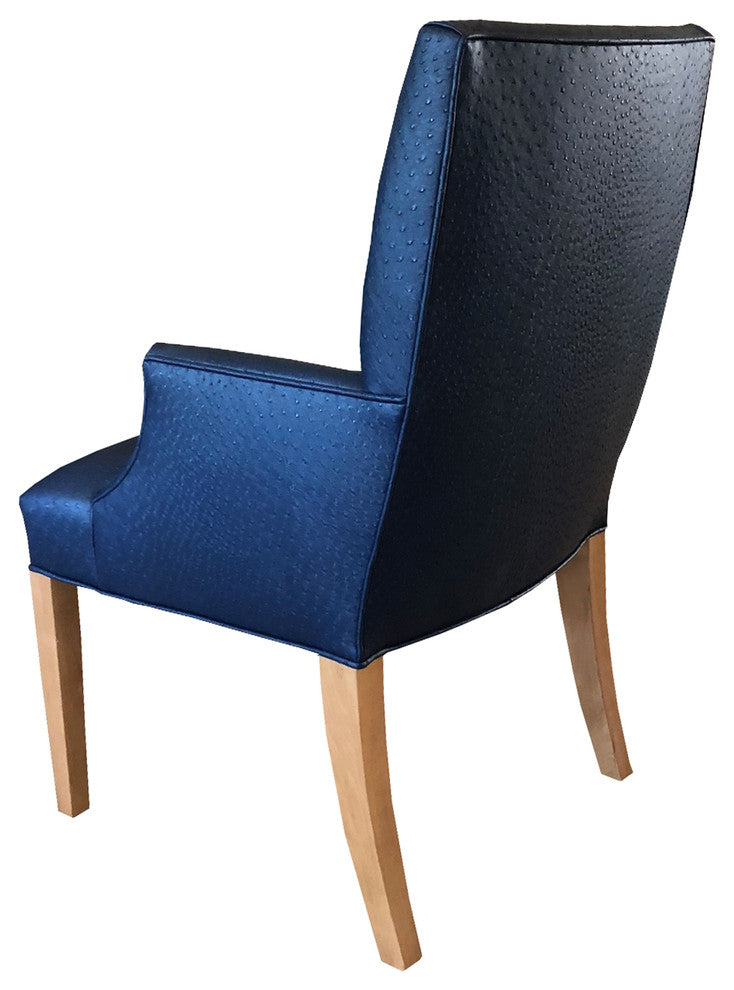 Gatsby Square Back Dining Chair, Natural Walnut Legs With Faux Navy Ostrich
