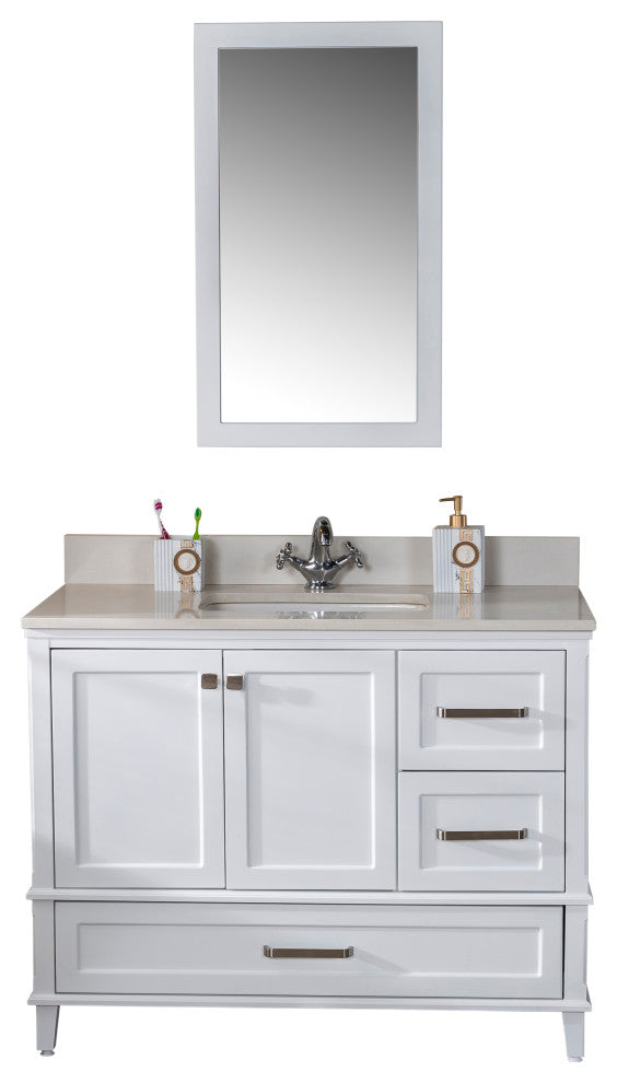 Nera Collection 42" Bathroom Vanity With Sink, Mirror, Countertop, White