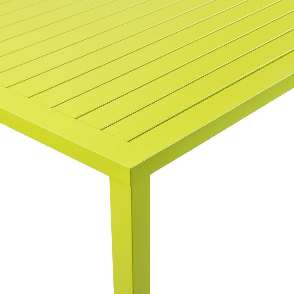 Benzara BM223165 Slatted Top Metal Dining Table With Straight Legs, Light Green
