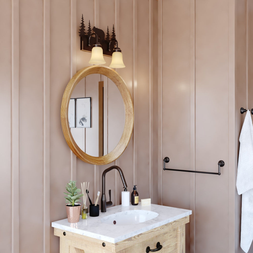 Bryce Bronze Rustic Bathroom Wall Fixture, Bear, 2-Light