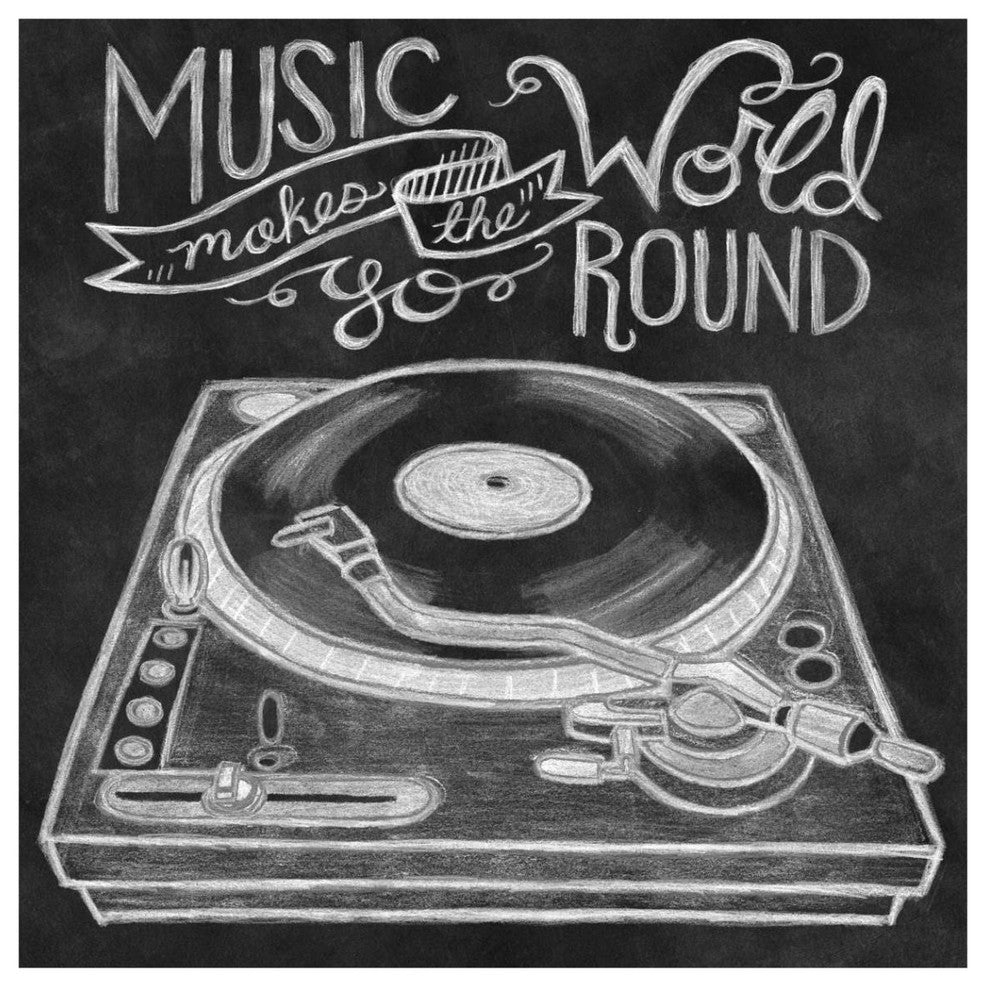 "Retro Record Player Chalk" Digital Paper Print by Mary Urban, 42"x42"