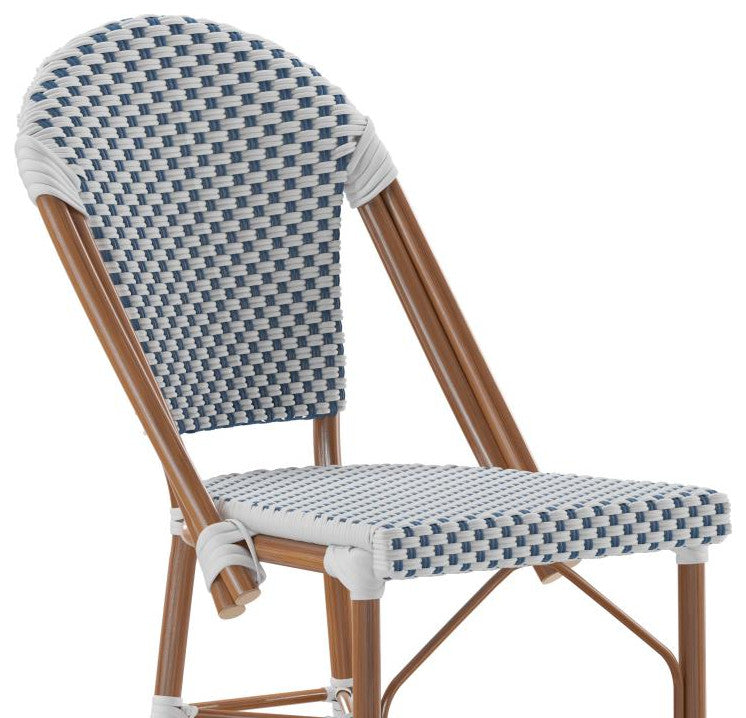 French Bistro 26" Counter Height Stackable Indoor/Outdoor Stool, White & Navy/Natural Frame