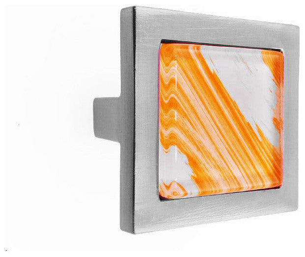 Hand Brush Orange Tilted Strokes Crystal Glass Brushed Nickel Square Manor Knob