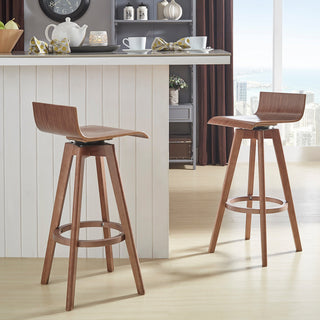 Tori, Mid-Century Modern Swivel Stool, Set of 2, Walnut, 29"