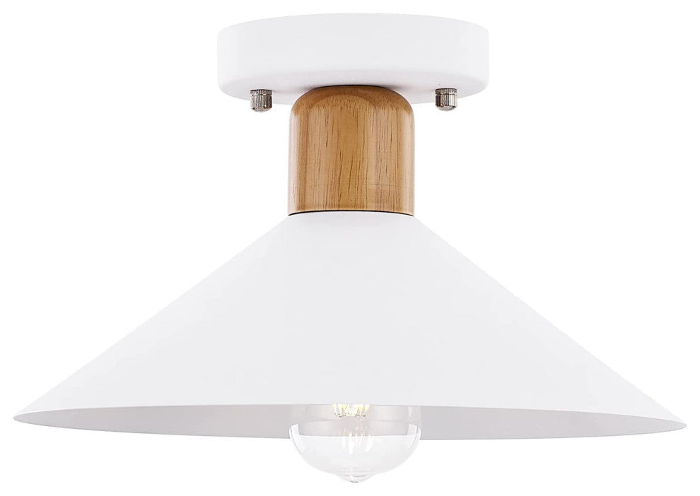 Industrial White Semi Flush Mount Light, Farmhouse, Wood Ceiling Light Fixture