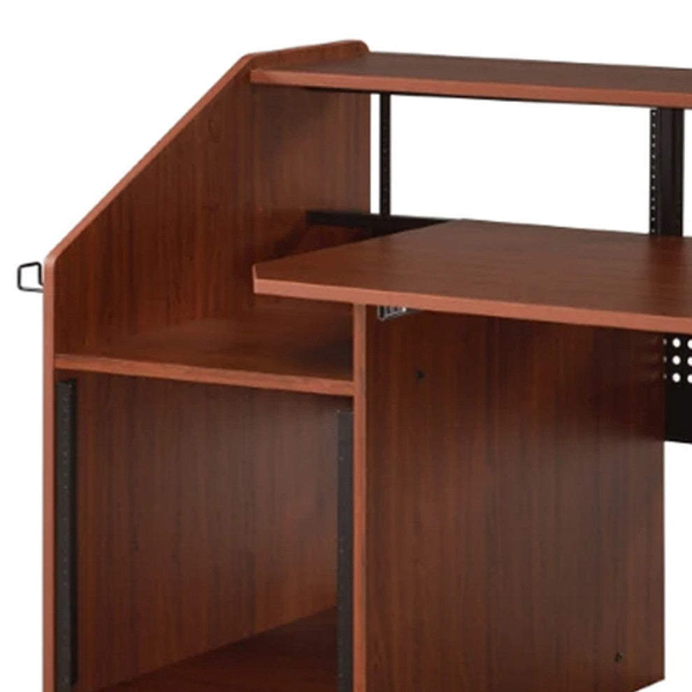 Benzara BM276205 Wood Music Desk Studio Workstation, 3 Shelves, Cherry Brown