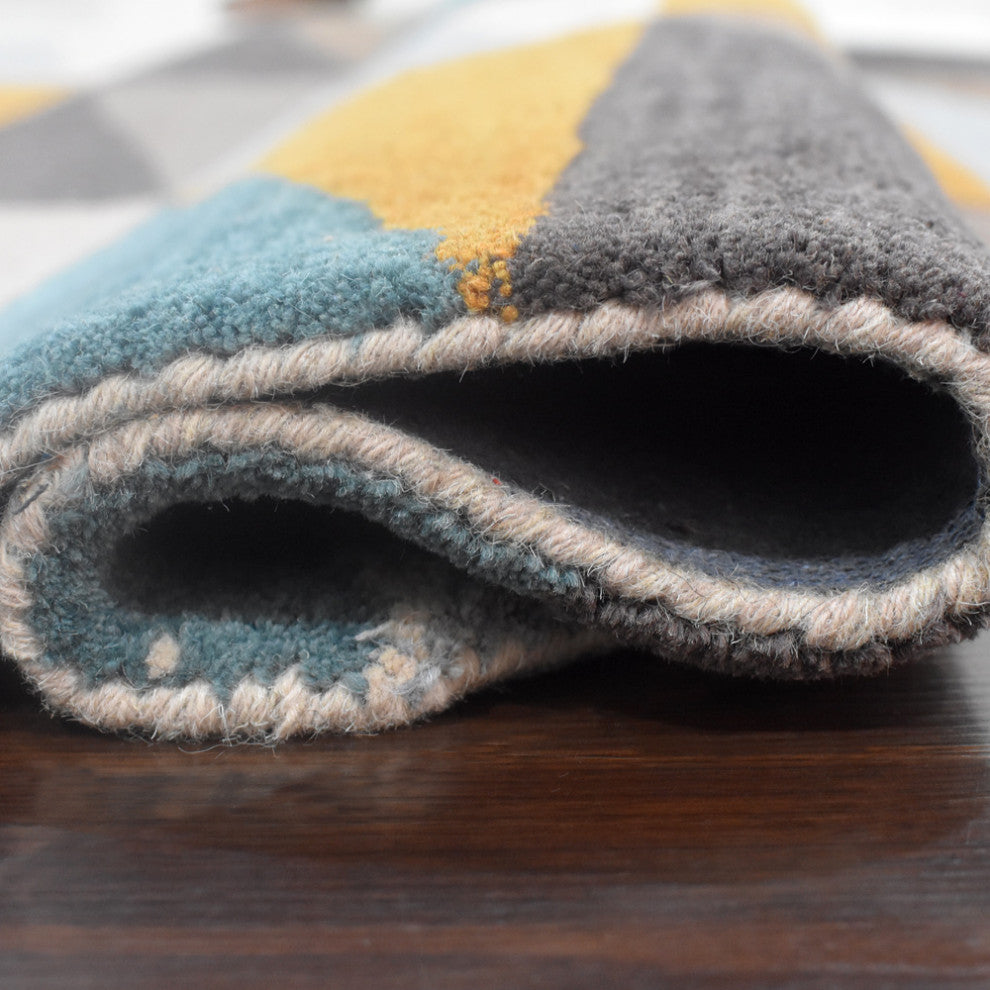 HAND TUFTED WOOL ECO-FRIENDLY AREA RUGS, Multicolor Color, Geometric Design