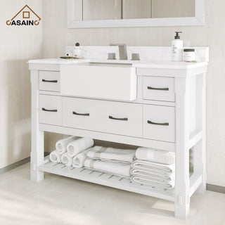 Freestanding Bath Vanity in White with White Quartz Top, 48in
