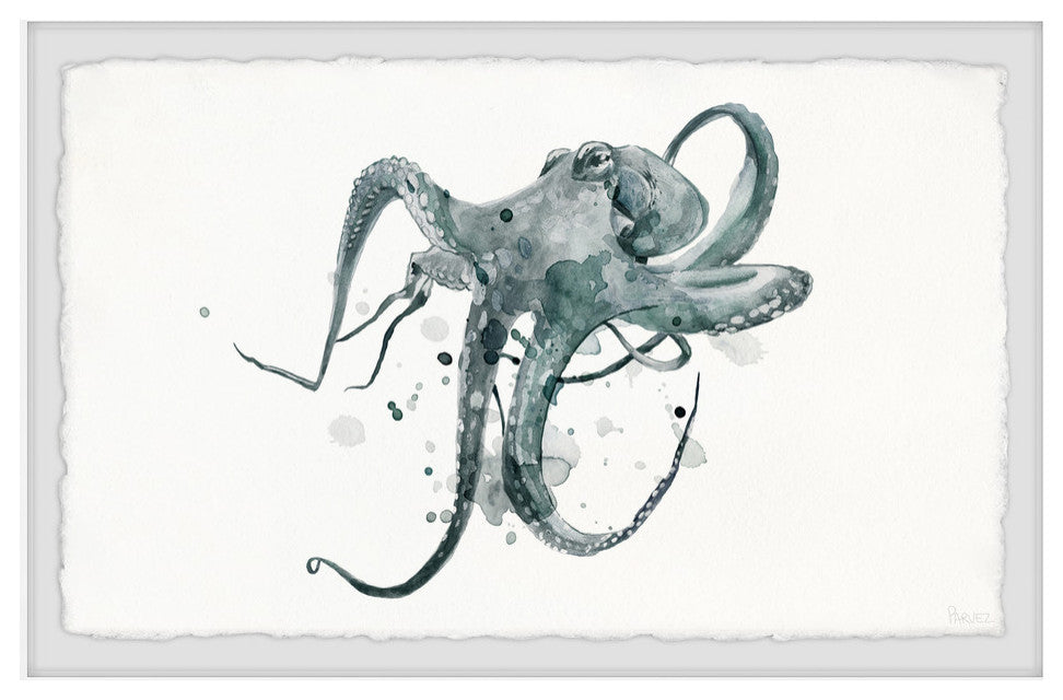 "Wondering Octopus" Framed Painting Print, 24"x16"