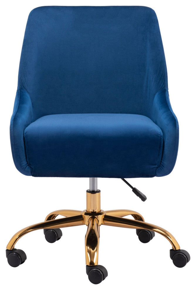 Computer Chair, Faux Vinyl Leather, Steel, Navy, Gold, Home Business Office