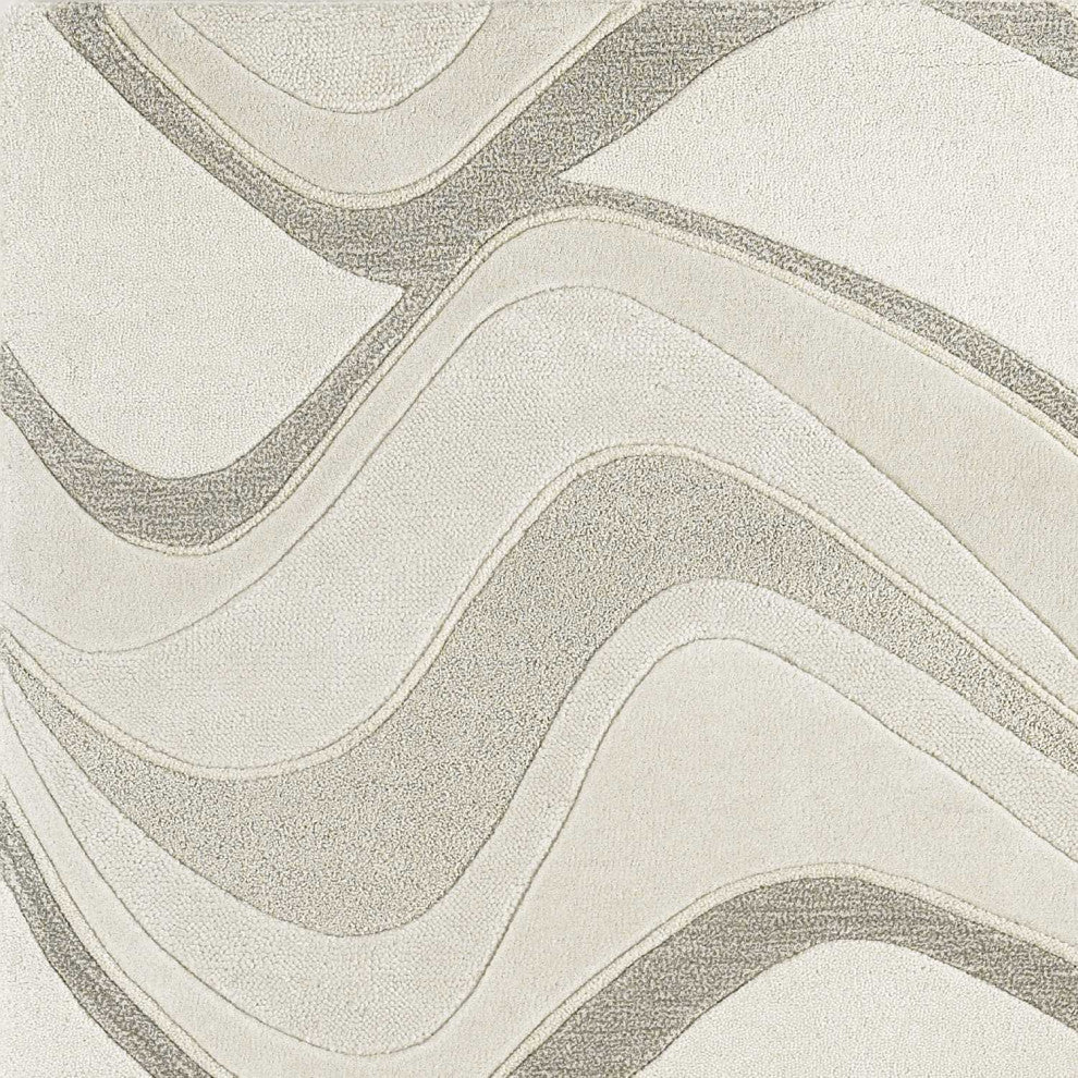 HomeRoots 5'x8' Ivory Hand Tufted Abstract Waves Indoor Area Rug
