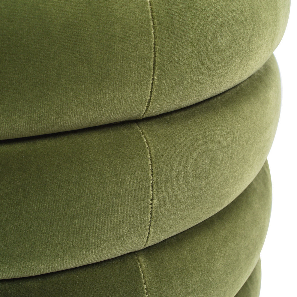 Fuji 19" Oversized Horizontal Tufted Round Storage Ottoman, Olive Green Performance Velvet