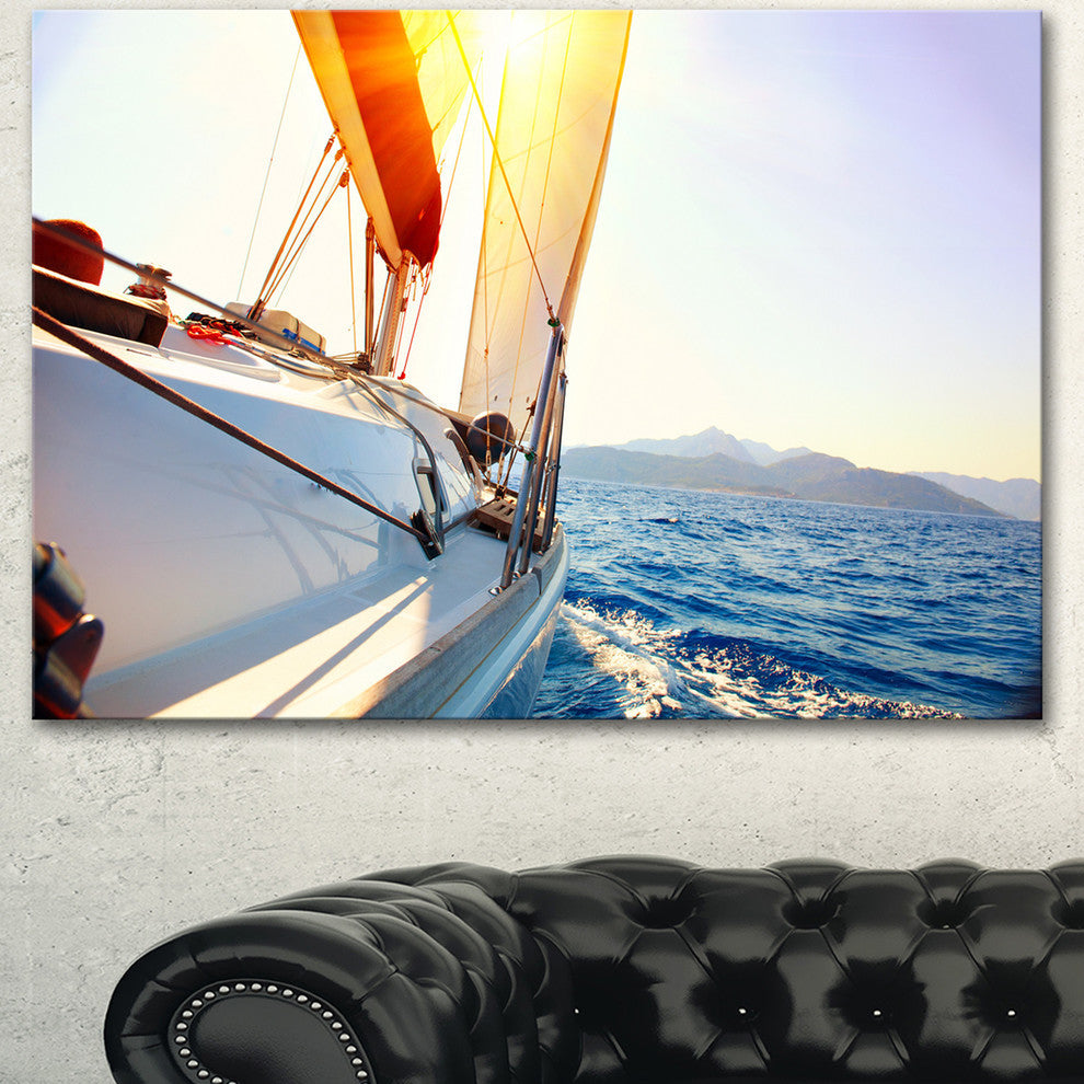 Sailboat Sailing in the Blue Sea, Large Seashore Canvas Wall Art, 40"x30"