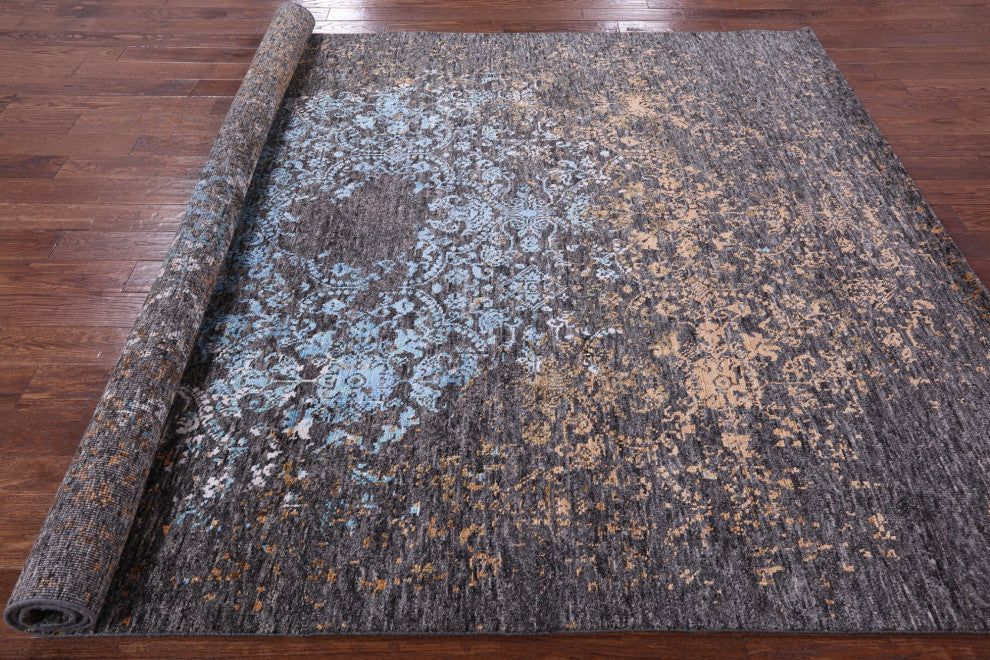 7' 11" X 10' 1" Modern Hand Knotted Wool and Silk Rug Q7062