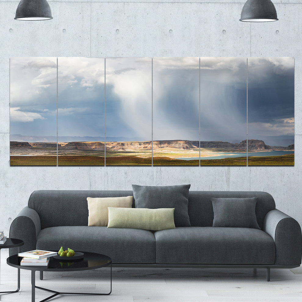 Lake Powell under Clouds, Landscape Canvas Art Print, 70"x28", 6 Panels
