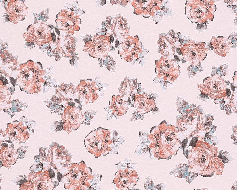 Metropolis 2, Urban Graphic Stripes Floral Plain Light Rose Wallpaper Roll