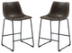 Set of 2 Faux Leather Counter Height Stools, Brown and Black