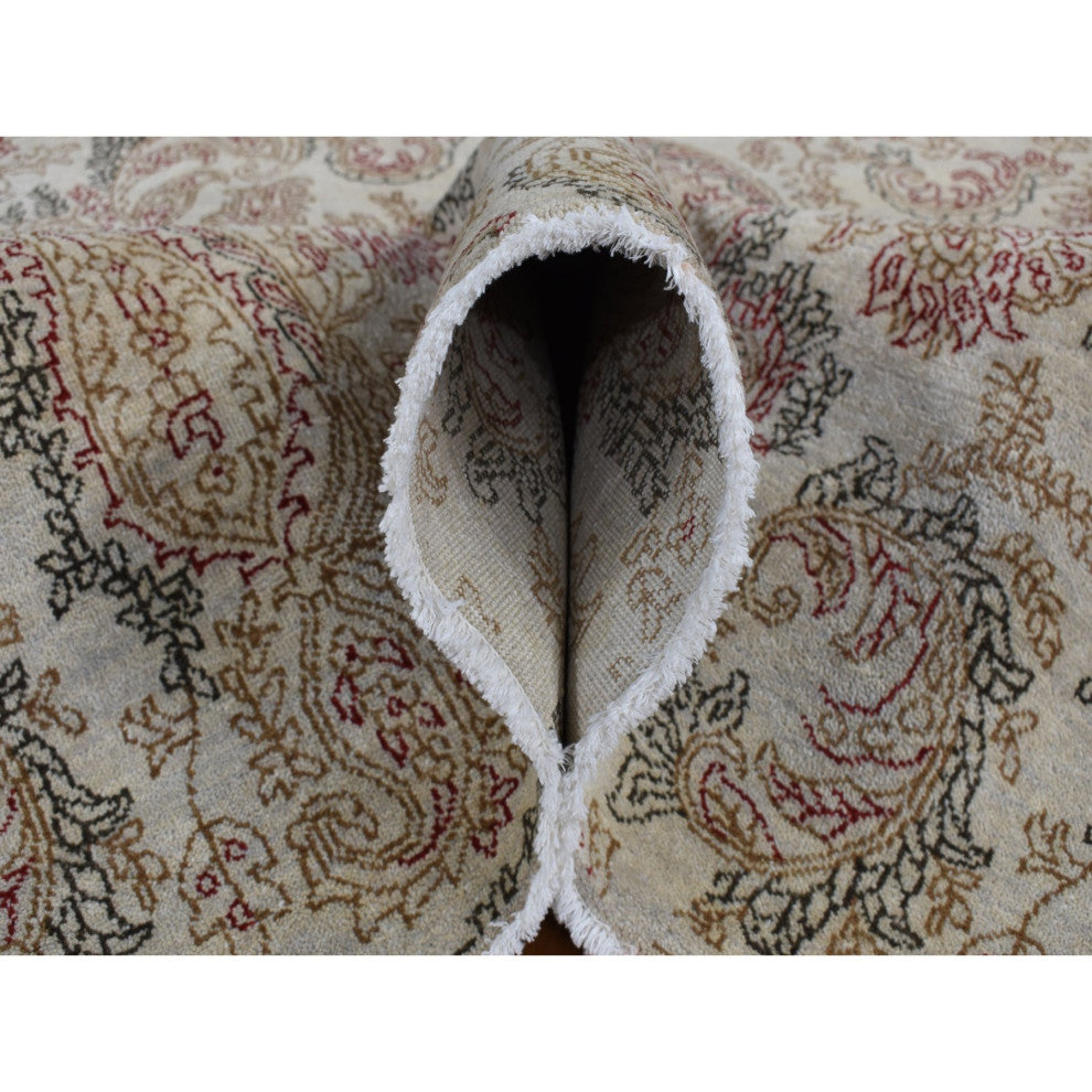 Agreeable Gray Agra with Paisley Design 100% Wool Hand Knotted Rug 9'1" x 12'3"