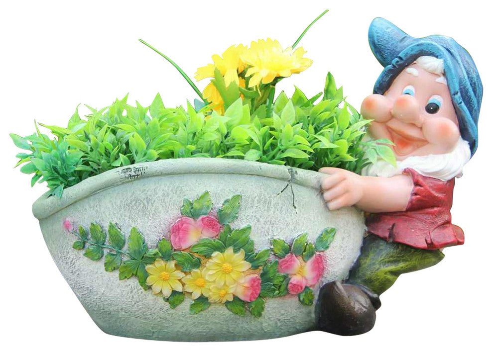 Cute Gnome Dragging the Flower Pot Planter