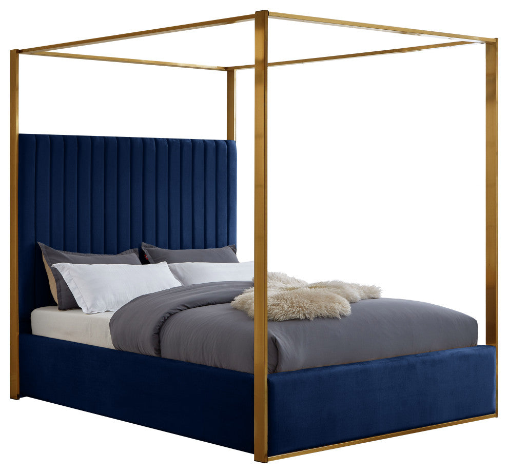 Jones Upholstered Bed, Navy, King, Velvet