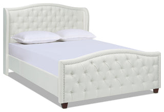 Fontana Wingback Upholstered Platform Bed Frame, Antique White Polyester, Queen