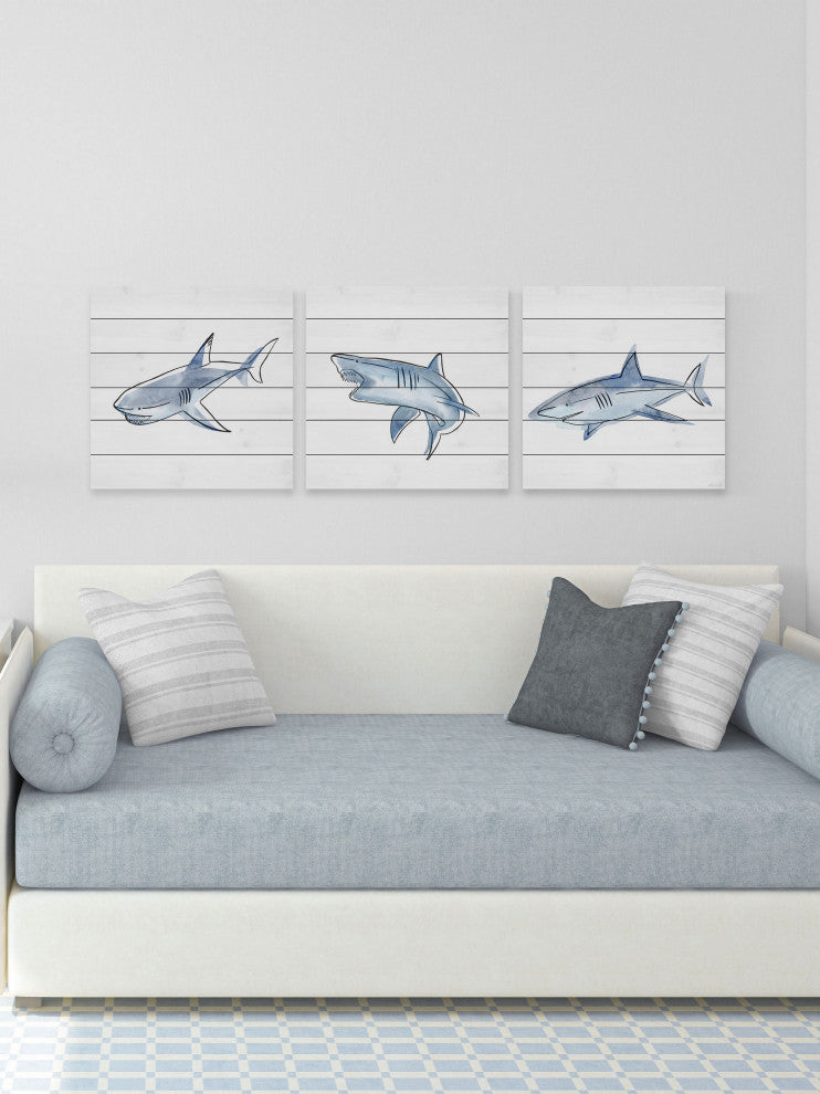 Fiery Sharks Triptych, 3-Piece Set, 12x12 Panels