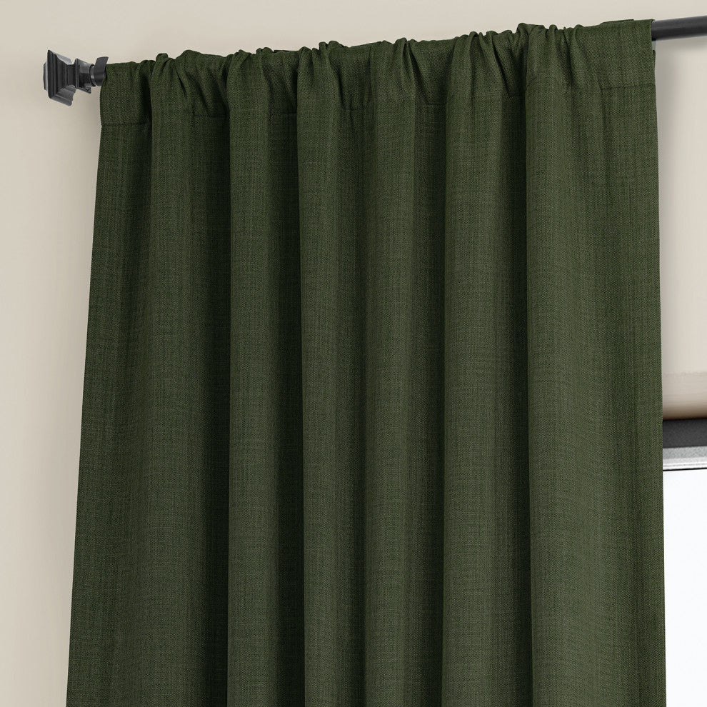 Faux Linen Darkening Curtain Single Panel, Tuscany Green, 50"x84"