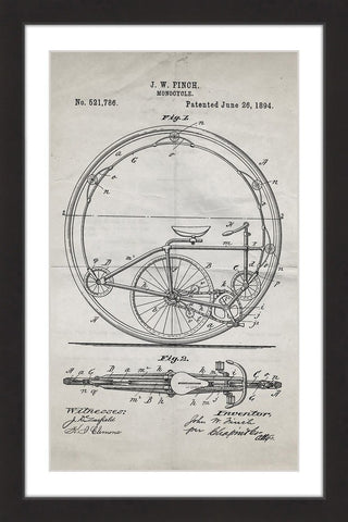 "Monocycle 1894 Old Paper" Framed Painting Print