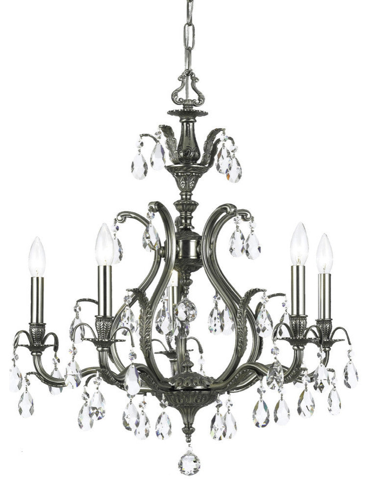 Crystorama 5565-PW-CL-MWP, 5 Light Chandelier - Pewter