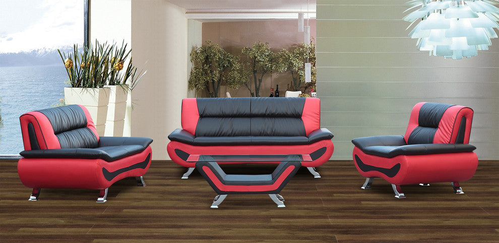 Magnolia 4-Piece Sofa Set With Coffee Table, Black and Red
