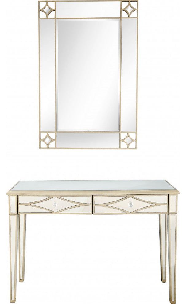 Champagne Finish Mirror and Console Table
