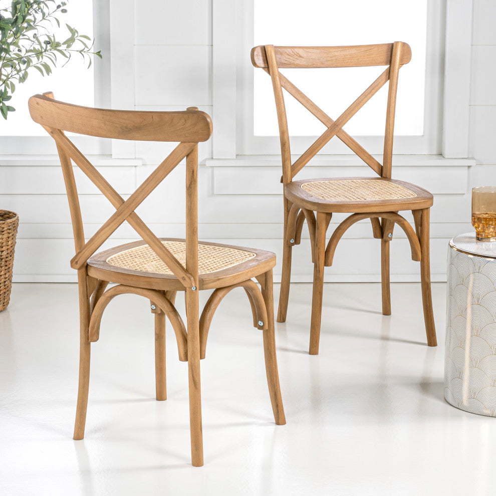 Cassis Classic Traditional X-Back Wood Rattan Dining Chair, Set of 2