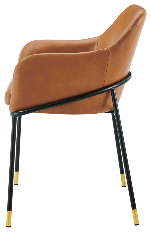 Dining Chair, Set of 2, Tan Black, Vegan Leather, Modern Bistro Hospitality