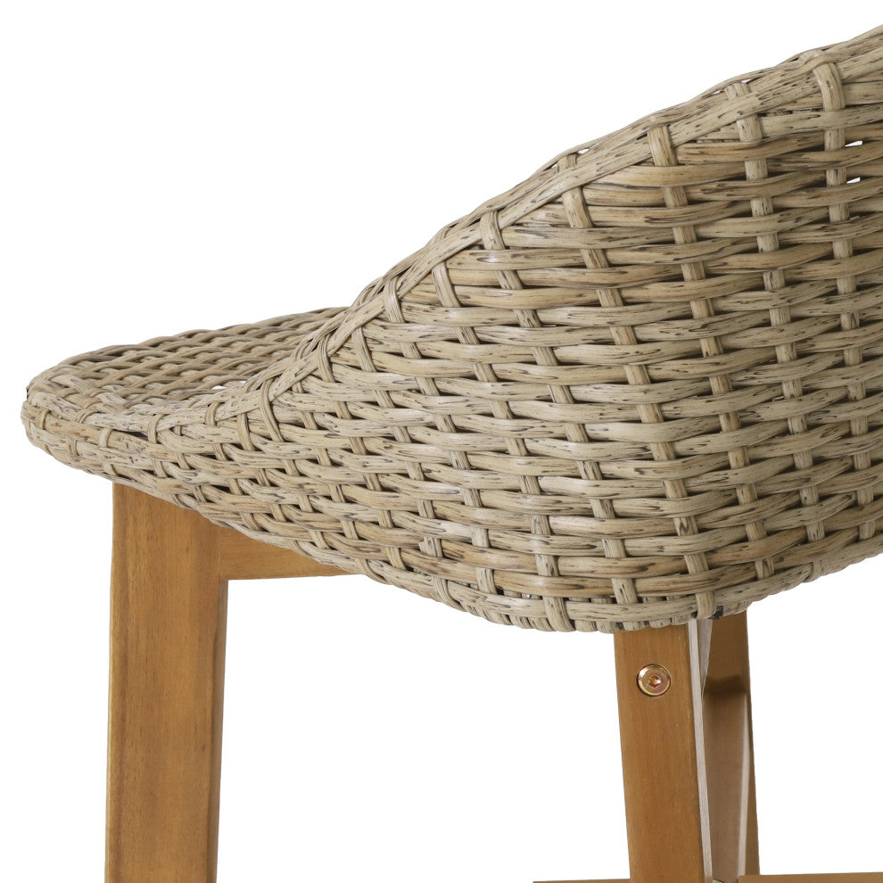 Beeson Outdoor Wicker and Acacia Wood 30" Barstools, Set of 2