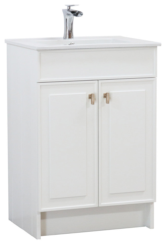 SmartFold 24" Single Sink Vanity, White With White Ceramic Top, Brushed Nickel
