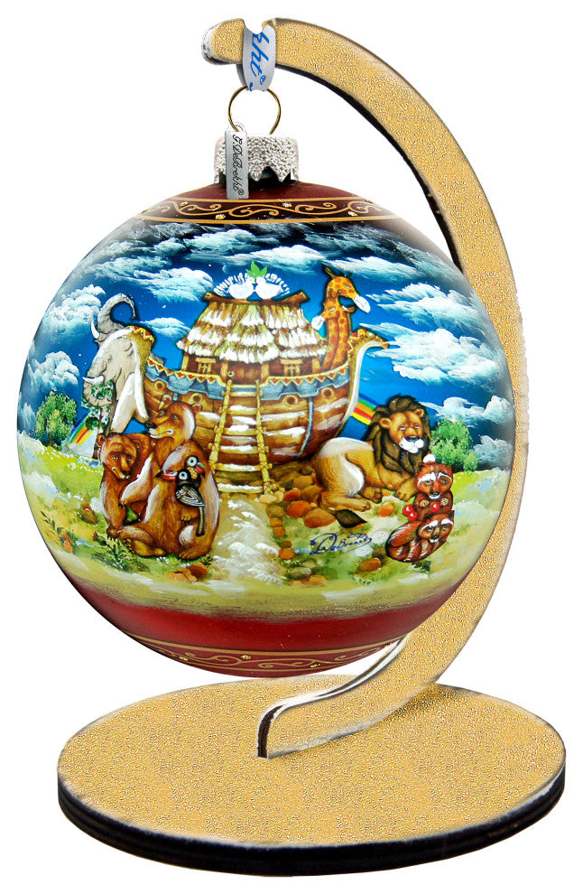 Hand Painted Scenic Glass Ornament Noah Ark Ball, Limited Edition