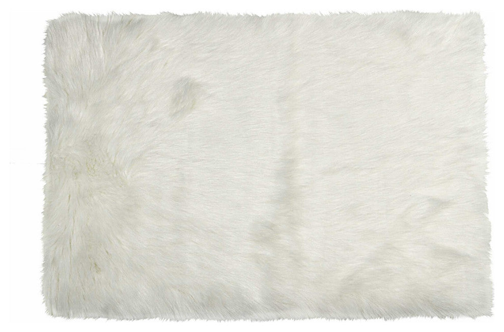 5' X 8' Off White Faux Fur Rectangular Area Rug