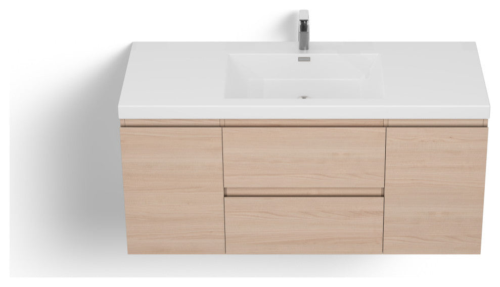 The Wynn Bath Vanity, Oak, 48", Single Sink, Wall Mount, Drawers/Doors