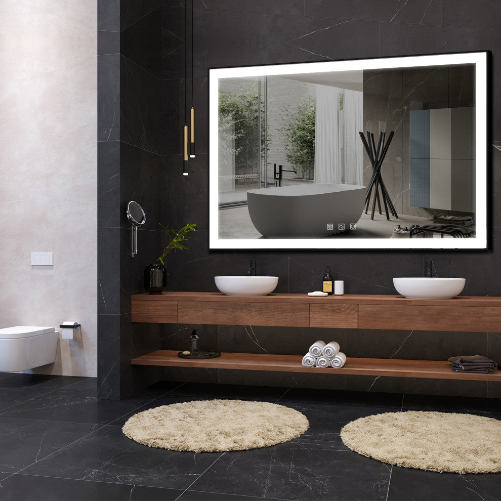 Kiva-Rhyme Black Framed LED Vanity Wall Mounted Mirror, 24x32", 3 Buttons, 40"x32