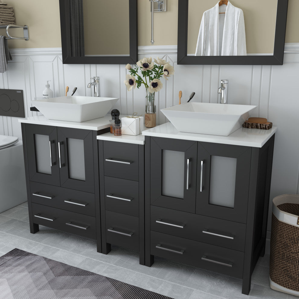 Vanity Art Bathroom Vanity Set With Sink, Espresso, 60", Standard Mirror