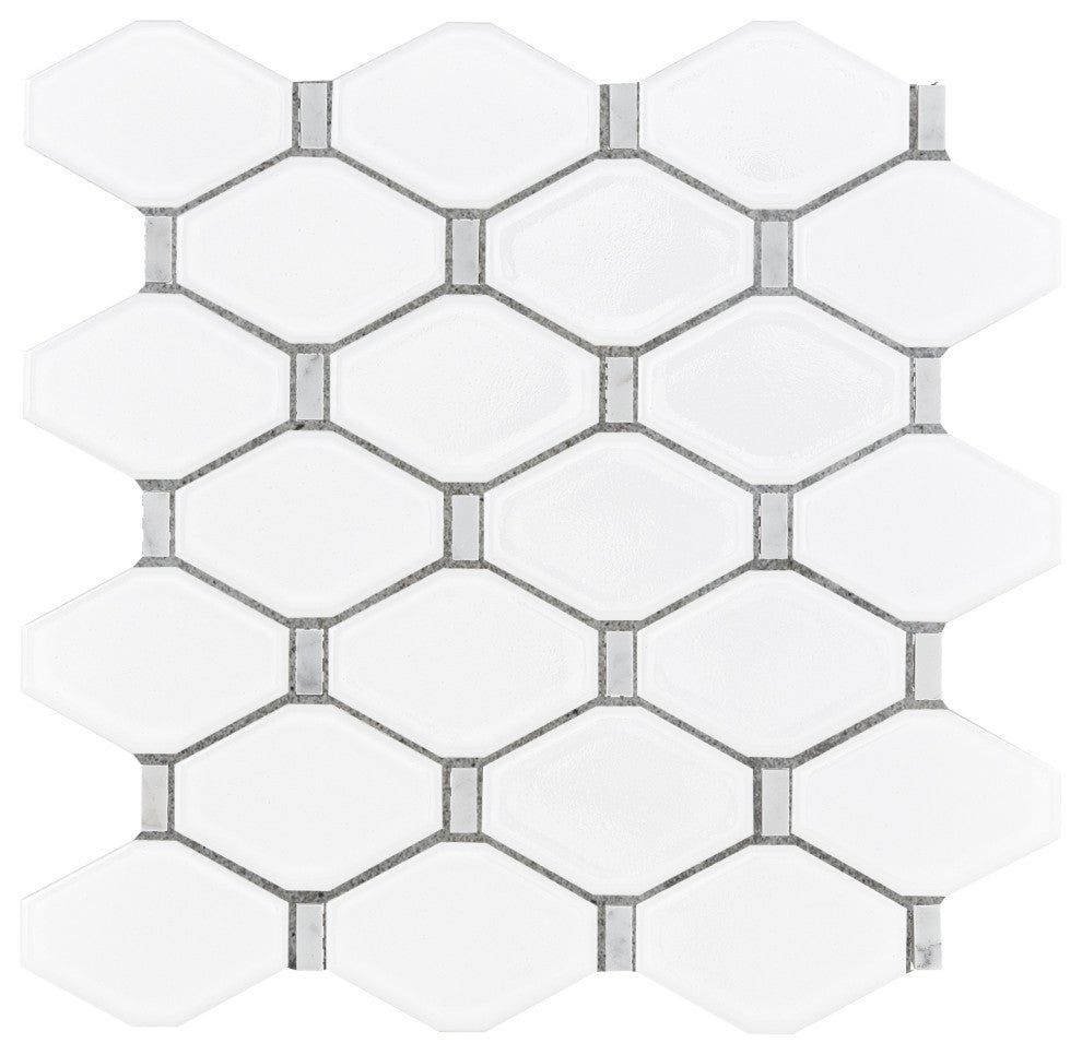 Badajoz 11.5x10.94, Honeycomb Glass Mosaic Tile, White, Box of 11