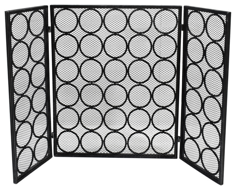 Koda Modern Three Panel Iron Firescreen, Black Silver