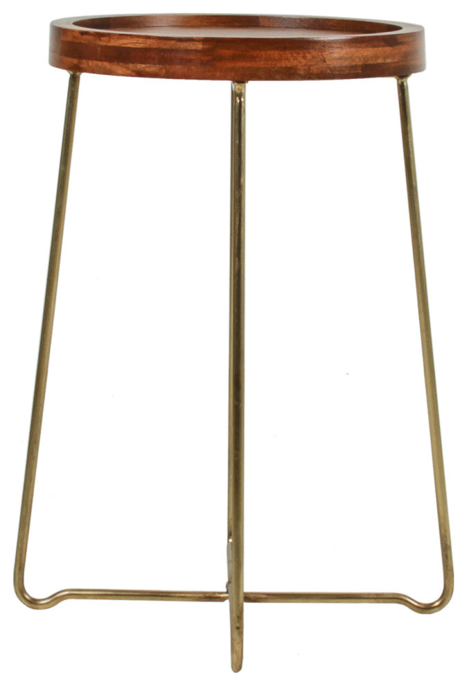 East at Main 19-inch Gold Iron and Natural Wood Round Accent Table