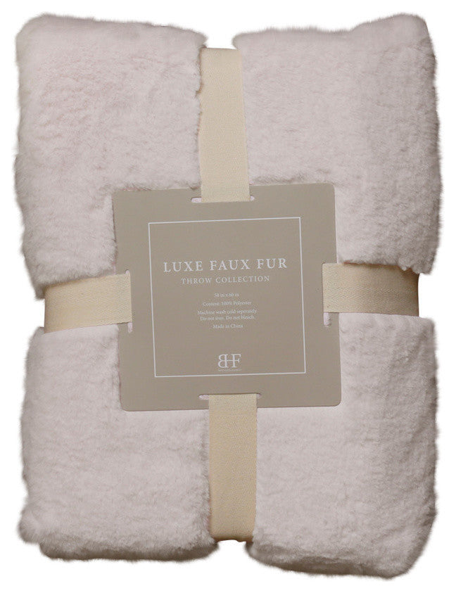 Luxe Faux Fur Throw Blanket, Taupe, 58"x84"