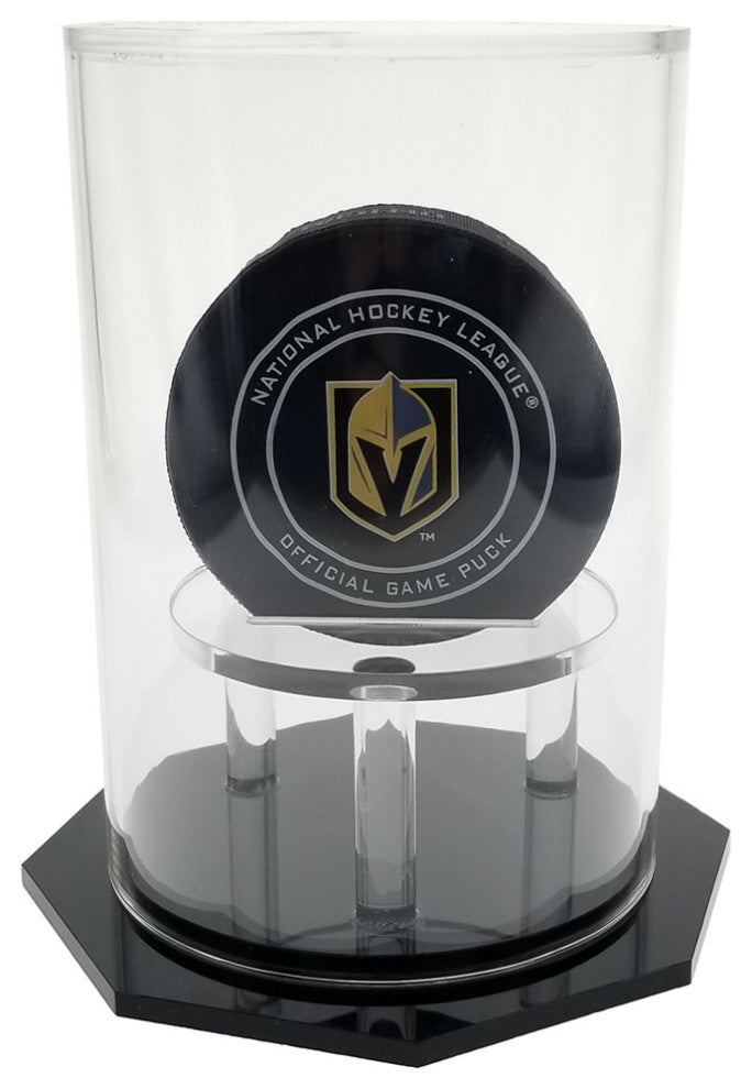 OnDisplay Deluxe UV-Protected Hockey Puck Display Case - Round Black Base