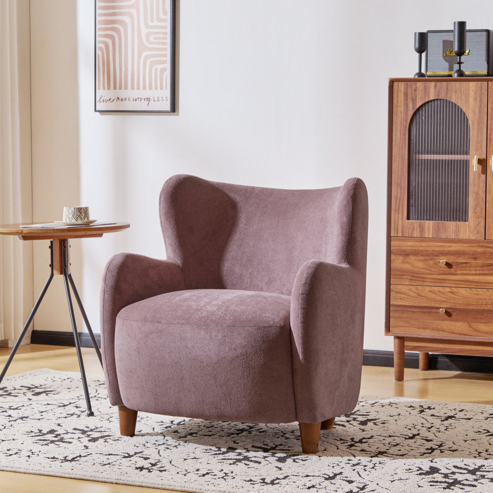 GDF Studio Wingback Fabric Accent Chair With Solid Birch Legs, Pinkish Purple