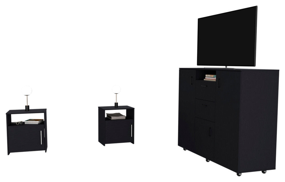 DEPOT E-SHOP Newport 3 Piece Bedroom Set, Cabinet Dresser and 2 Nightstands